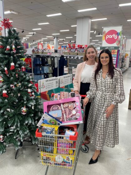 Clare Bunce and Elliana Slade at the Kmart wishing tree donation