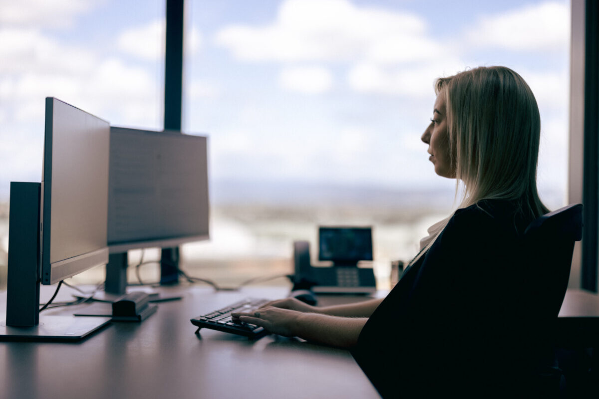 Miranda Murray working at a desk